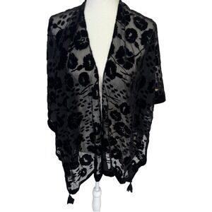 Rock Flower Paper Esme Black Velvet Burnout Floral Kimono Wrap Tassel One‎ Size